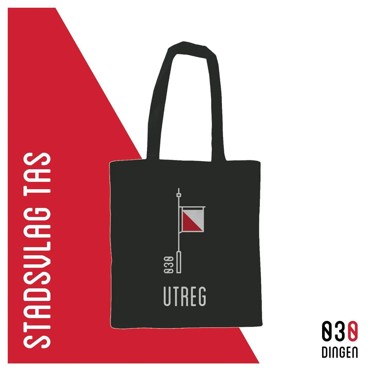 Zwarte stadsvlag tote bag met de Utrechtse vlag en de tekst UTREG
